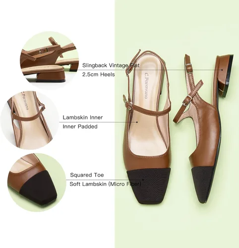 Vista 4 de C.Paravano Zapatos planos sin cordones para mujer Zapatos planos con punta cuadrada Sandalias planas con correa en el tobillo Zapatos de vestir