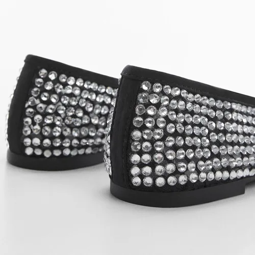 Vista 5 de WIRALOMI Zapatos planos de ballet con diamantes de imitación para mujer, zapatos de bailarina brillantes, cómodos zapatos de malla con purpurina