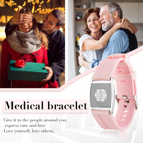 Vista 97 de OPALSTOCK Pulseras médicas personalizadas de silicona ajustable para identificación de emergencias, grabado gratuito, 9 pulgadas, resistente al