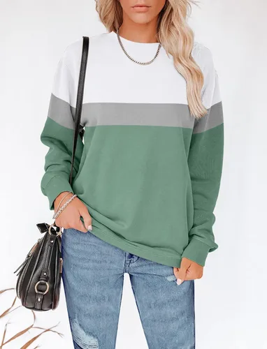 Vista 2 de PGANDS Women's Color Block Sweatshirt Tops Long Sleeve Crewneck Soft Cute Lightweight Tunic Pullover with Pocket