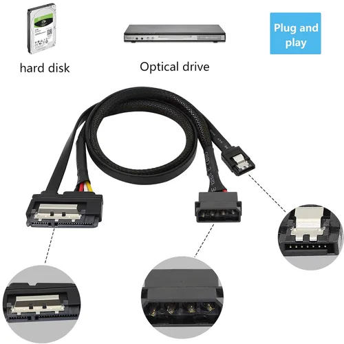 Vista 4 de Cable de datos SATA 6G, cable de extensión SATA 2 en 1, LP4 IDE de 4 pines a SATA 15P hembra con Serial ATA III 7 pines hembra para HDD, SSD