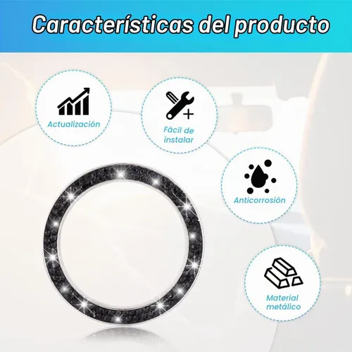 Vista 3 de Calcomanías para anillo de arranque de motor con diamantes de imitación de cristal, paquete de 2 unidades, cubierta para botón de arranque de Negro