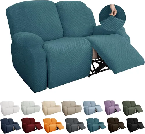 Vista 36 de YEMYHOM Funda elástica de 4 piezas para silla reclinable de jacquard con bolsillo lateral, antideslizante, ajustable, protector de muebles con parte