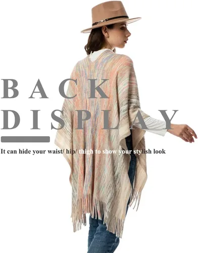 Vista 4 de Women's Knit Shawl Wraps, Knitted Poncho Cape Open Front Cardigan Sweater with Tassel for Spring Fall Winter
