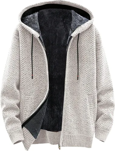 Vista 3 de Mens Zipper Hooded Knitwear Sweater Coat Long Sleeve Sherpa Jacket Colorblock Hoodie Sweatshirt Fleece Warm Winter Coat