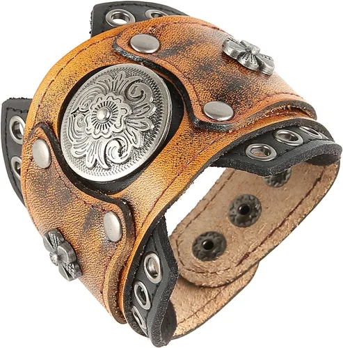 Vista 2 de HZMAN Pulseras de Cuero Retro para Hombre Pulsera de Puño de Cuero Ajustable Pulsera Ancha de Muñeca Regalo de Joyería