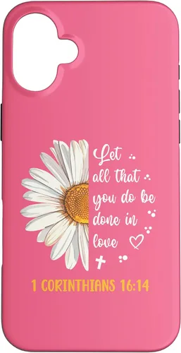 Vista 23 de Linda Daisy 1 Corinthians 16:14 Love Bible Verse for Women Case for iPhone 17