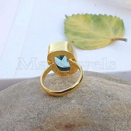 Vista 5 de Anillo de topacio azul cielo, plata de ley maciza, relleno de oro amarillo, anillo de piedras preciosas, anillo delicado único, anillo bohemio