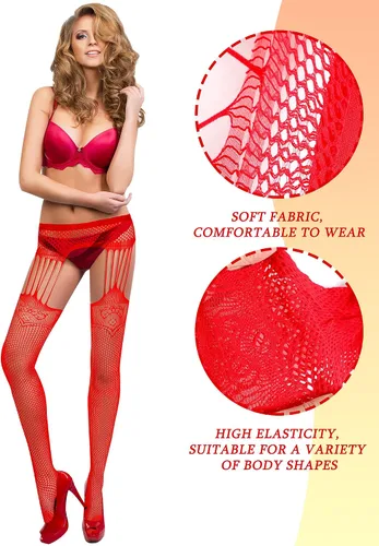 Vista 3 de 6 pares de medias de red para mujer, medias altas hasta el muslo con tirantes, lencería liguera, medias para mujeres y niñas