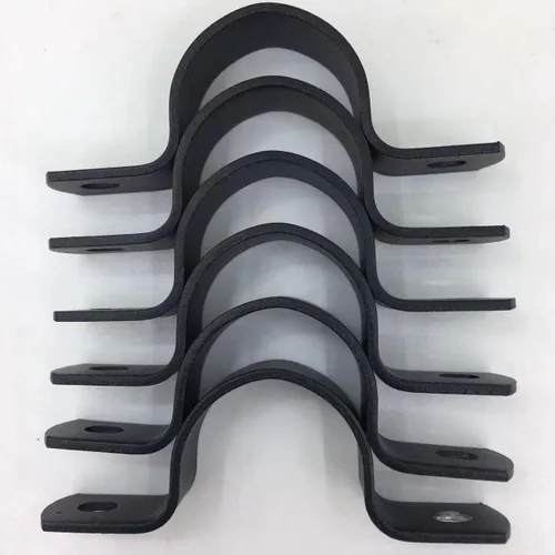 Vista 4 de Clip de tubo de metal con clip fijo en forma de U, color negro, doble agujero, soporte en forma de U, cinturón de tubo (paquete de 6) (1 pulgada)