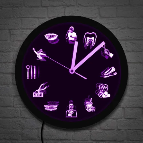 Vista 4 de The Geeky Days Dentista Clínica Dental Neón Reloj de Pared Señal Dental Oficina Higienista Iluminación LED Decoración Regalo