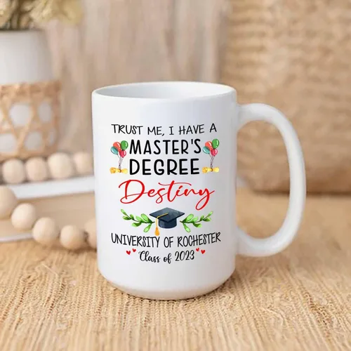 Vista 3 de Taza de viaje de graduación personalizada, Trust Me I Have A Master's Degree Destiny - Taza de café blanca, taza de café de graduación de 11 onzas