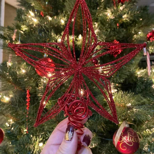 Vista 4 de Decoración de árbol de estrella roja de 6 pulgadas para Navidad, árboles de San Valentín