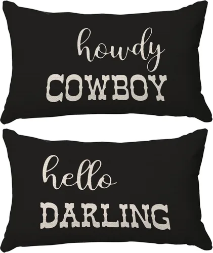 Vista 11 de Funda de Almohada Decorativa para Dormitorio Estilo Occidental, Regalos de Vaquero Vaquera para Adolescentes Niñas Niños, Fundas de Almohada Black_3