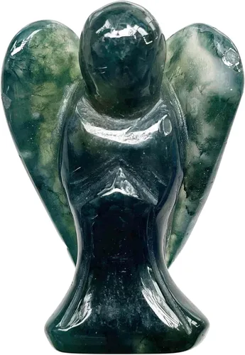 Vista 4 de Fekuar Piedra natural de ojo de tigre curativo, cristal curativo, estatua de ángel de la guarda, escultura de bolsillo de piedra de palmera