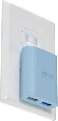 Vista 9 de iHome Cargador de pared USB delgado de 2 puertos, adaptador plano del enchufe del viaje del multipuerto Dual USB-A ports, 2.4A Rapid Charge