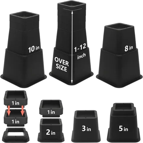 Vista 30 de Paquete de 4 elevadores de cama de 1 pulgada, elevadores de muebles de 2 pulgadas, negros, elevadores de cama resistentes para mesa, sofá, silla