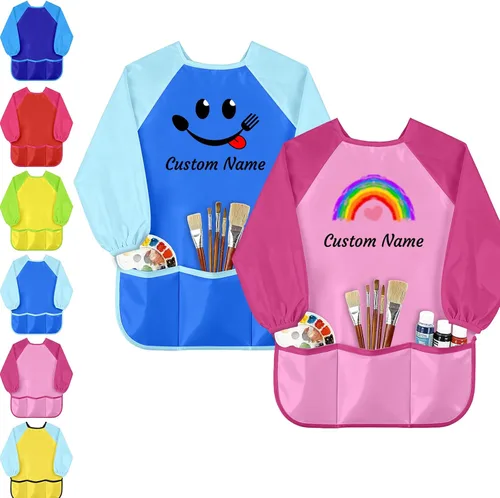 Vista 8 de Personalized Kids Art Smock with Name Custom Toddler Waterproof Artist Painting Apron