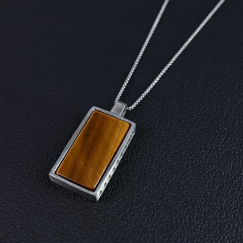 Vista 3 de COAI Collar con colgante de piedra rectangular para hombre