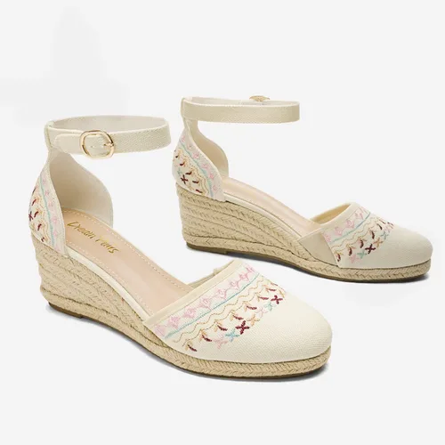 Vista 4 de DREAM PAIRS Women's Espadrilles Closed Toe Ankle Strap Dressy Platform Wedge Sandals