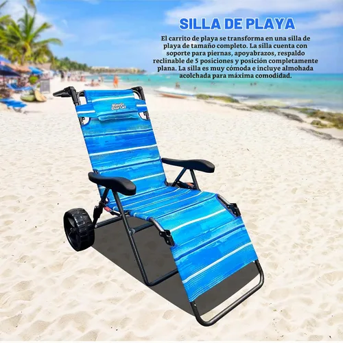Vista 7 de Silla de carrito de playa – 2 en 1 vueltas de carrito de playa a silla de playa – grande azul