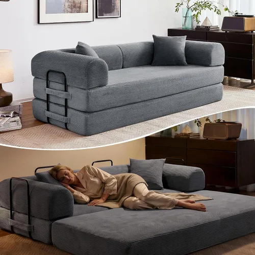 Vista 12 de Sofá cama convertible de 79 pulgadas, sofá futón sin hueso para sala de Marrón