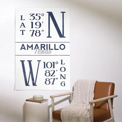 Vista 2 de Lantern Press 36x54 Inch Giclee Print, Amarillo, Texas, Latitude and Longitude (Blue)