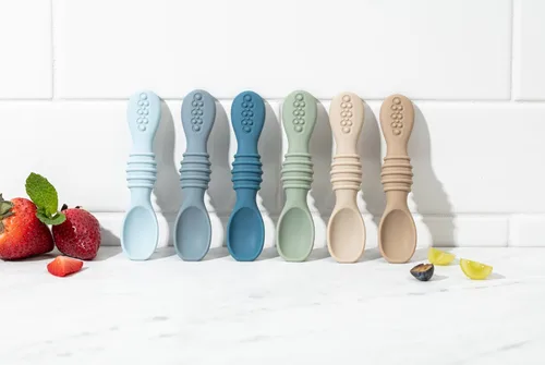 Vista 3 de Sperric Cucharas para bebés de más de 6 meses, autoalimentación, cucharas de dentición sin BPA, color azul