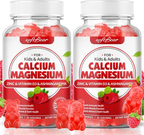 Vista 10 de softbear Gomitas de calcio y magnesio y zinc para mujeres, suplemento de calcio y magnesio con vitamina D3 para fortalecer los huesos, veganas/sin