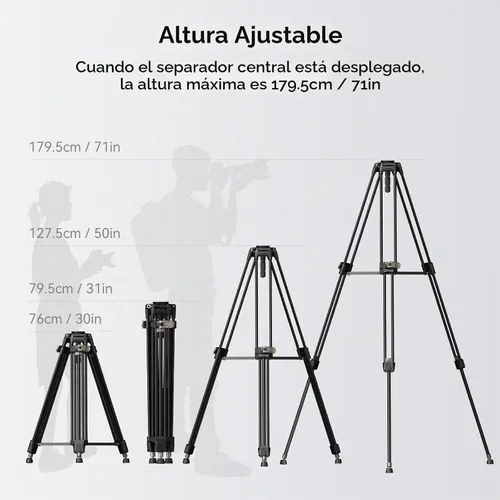 Vista 7 de SMALLRIG AD-80 FreeBlazer Trípode de aluminio resistente de aleación, trípode de video de 71 pulgadas con adaptador de cuenco de 75mm, ajuste