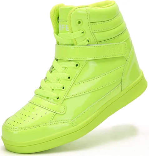Vista 6 de UBFEN Womens High Top Ankle Support Sneakers Vibrant Colour Hidden Wedge Heel Retro 80s Tennis Shoes for Girls Cosplay Removable Insole Footwear