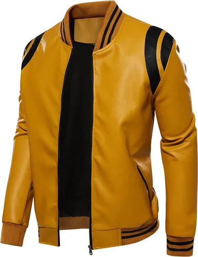 Vista 4 de chuida Chaqueta Bomber de Motocicleta de Cuero Sintético PU para Hombre, Cuello de Pie, Forro Polar, Resistente al Viento, Ligera, Abrigos