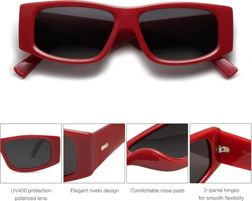 Vista 42 de SOJOS Gafas de sol polarizadas rectangulares Y2K de moda para mujeres y hombres, gafas de sol rave de diseñador de moda SJ2228