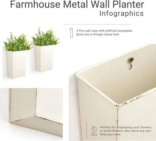 Vista 5 de Dahey Famhouse Decor - Maceta de pared de metal con eucalipto artificial y paquete de 3 mini eucalipto artificial en maceta