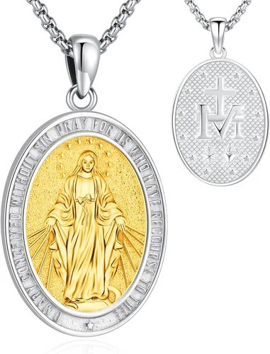 Vista 36 de Collar de San Patrono de Plata de Ley 925 St 01-Virgen María-Oro