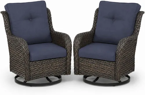 Vista 8 de HUMMUH Juego de 2 Sillas Giratorias Mecedoras de Mimbre para Patio Exterior, Juego de Muebles de Sillas Mecedoras de Ratán (Marrón, Azul) 50,000