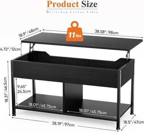 Vista 3 de OLIXIS Mesa auxiliar con almacenamiento para el hogar, sala de estar, oficina, color negro Madera, elevador, compartimento oculto, estante