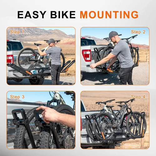Vista 8 de TOOENJOY Soporte de bicicleta plegable para enganche, plataforma de transporte de bicicletas resistente con brazos duales, se ajusta a receptor