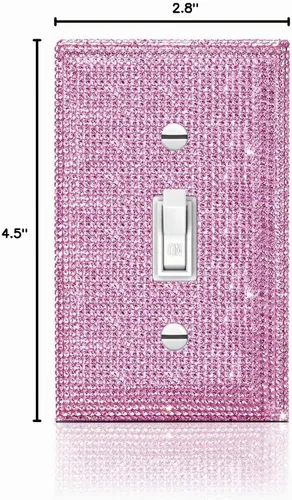 Vista 6 de Placa decorativa de interruptor de luz con diamantes de imitación brillantes en rosa y plata, cubierta de placa de pared con diamantes de imitación