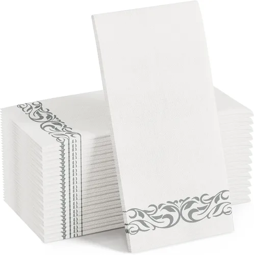 Vista 10 de FOCUSLINE 100 toallas de baño con tacto de lino, toallas de mano desechables suaves y absorbentes para invitados, toallas de papel tipo tela