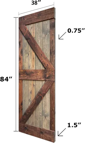 Vista 3 de Serie K - Puerta corrediza de granero de madera maciza con acabado marrón/nogal de 38 x 84 pulgadas con kit de herrajes (requiere montaje)