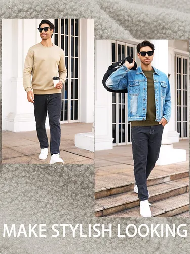 Vista 2 de MAGCOMSEN Sudadera de cuello redondo para hombre de manga larga casual cálida de forro polar