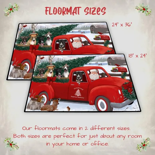 Vista 6 de Doggie of the Day Greyhound Dogs Floor Mat - Christmas Santa Express Delivery Red Truck - Best Dog Doormat - Protector Decor - Unique Portrait Art