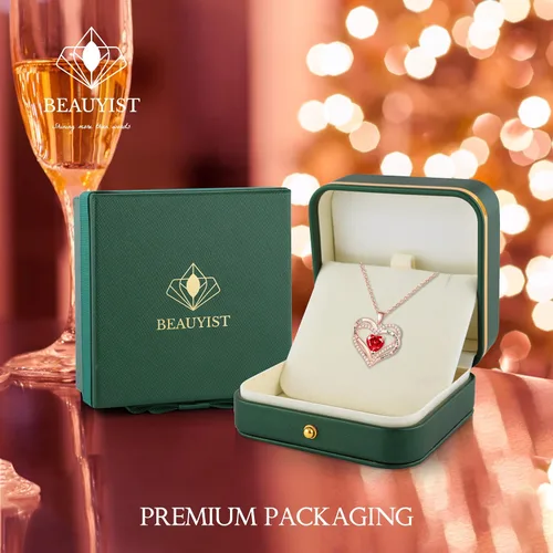 Vista 5 de Beauyist Birthstone Necklaces for Women & Girls, Love Heart Pendant Necklace Chains Jewelry Gifts, 5A Zirconia I Love You Necklace, Anniversary