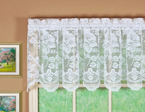 Vista 14 de Today's Curtain Cenefa de cortina de encaje floral con diseño de enredadera, 18", Marfil, 60 ancho x 18 largo