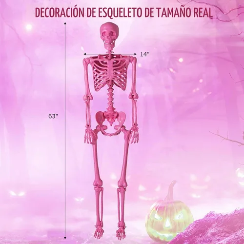 Vista 8 de Tangkula Decoración de esqueleto rosa de tamaño real de 5.2 pies