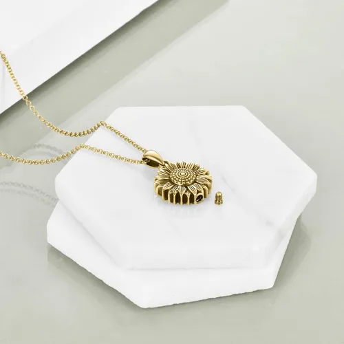 Vista 21 de Collar de urna de girasol de plata de ley para cenizas, joyería de cremación de flores rosas para cenizas