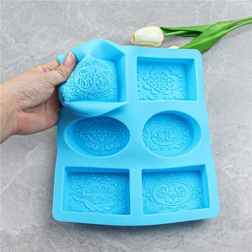 Vista 4 de Moldes de jabón para hacer jabón, paquete de 2 moldes de silicona para jabón, molde de jabón hecho a mano, rectangular, ovalado y formas de flores