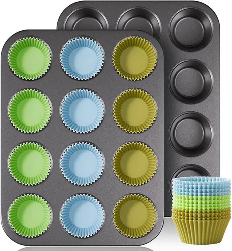 Vista 11 de HONGBAKE Juego de 2 Moldes Grandes para Parte Superior de Magdalenas, Molde Antiadherente de 4 Cavidades para Panecillos de Hamburguesa, Molde Jumbo