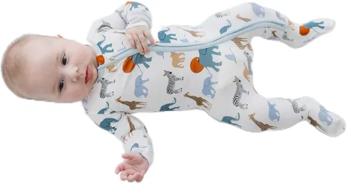 Vista 135 de KicKee Baby & Toddler - Pijama de viscosa ultrasuave de bambú con patas abatibles y puños